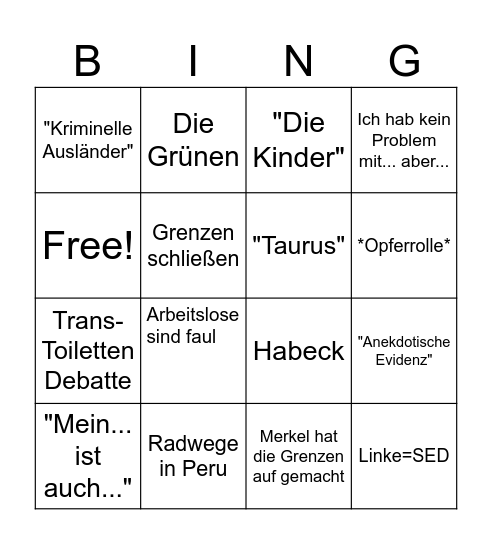 AFD Bingo Card