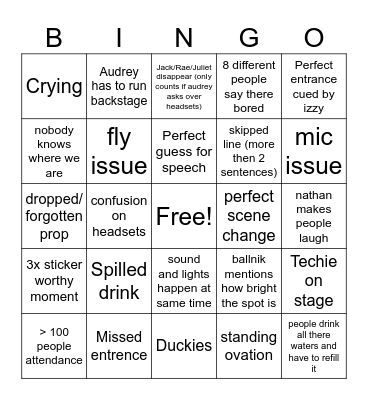 The Tempest Crew Bingo Card