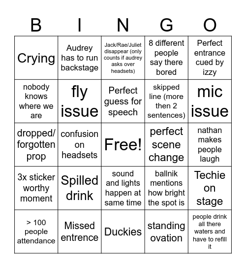 The Tempest Crew Bingo Card