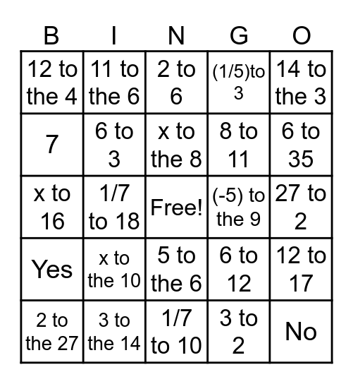 Math Again Bingo Card