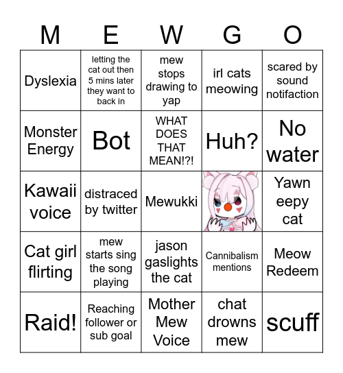 Mewukki Bingo! Mewgo! Bingo Card
