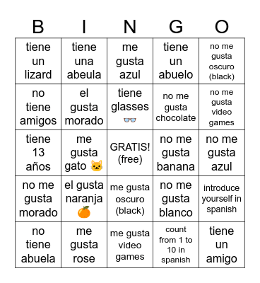 SONYC Spanish Bingo Card