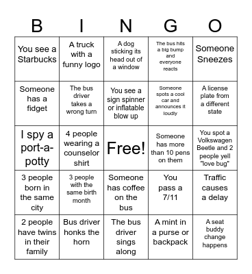 Bus BINGO Card