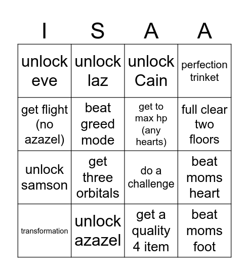 Yepski isaac Bingo Card