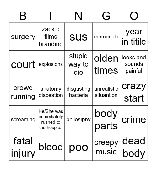 Zack D Films Bingo Card