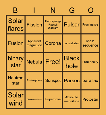 Stars Bingo Card