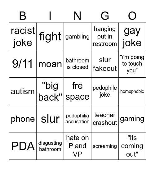 school bingo Card