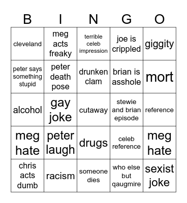 family guy Bingo Card