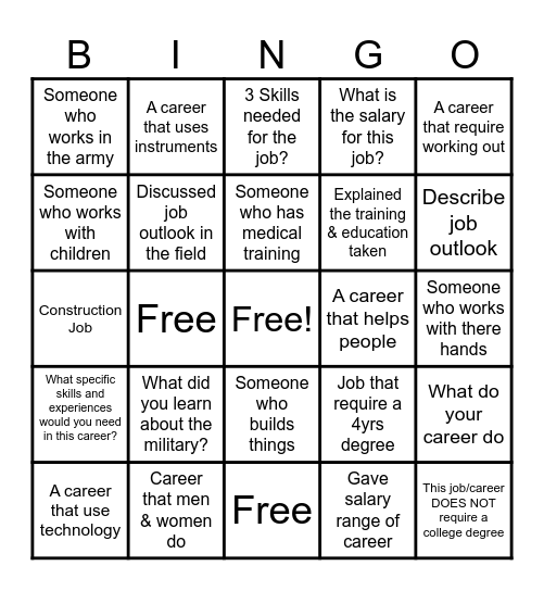 RES Career Fair Bingo Card