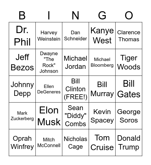 Epstein List Bingo Card