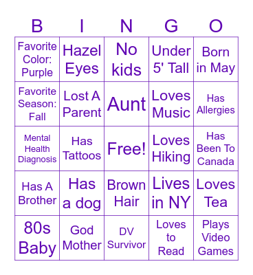 People Bingo! Bingo Card