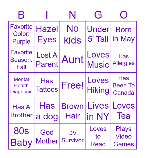 People Bingo! Bingo Card