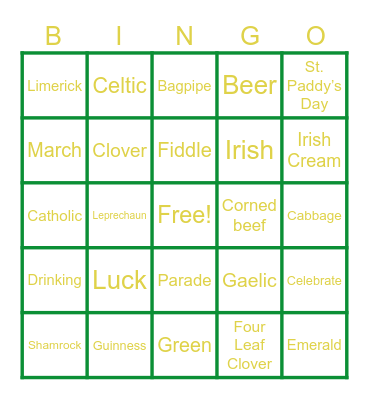 St. Patrick's Day Bingo Card