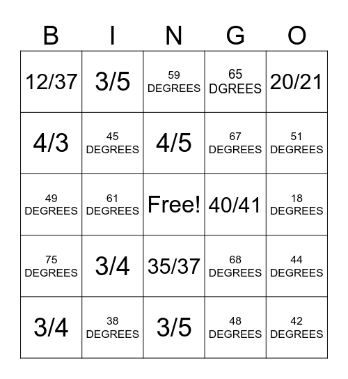 TRIGONOMETRY REVIEW Bingo Card