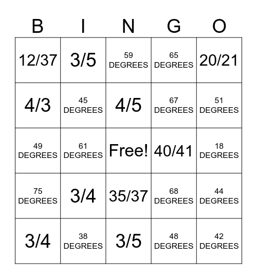 TRIGONOMETRY REVIEW Bingo Card