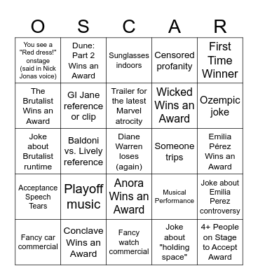 2025 Oscars Bingo! Bingo Card