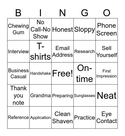 Interviewing Bingo Card
