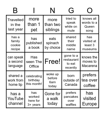 Online Team Building Bingo Card