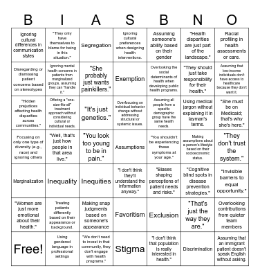 Bias Bingo Card
