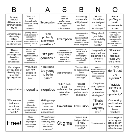 Bias Bingo Card