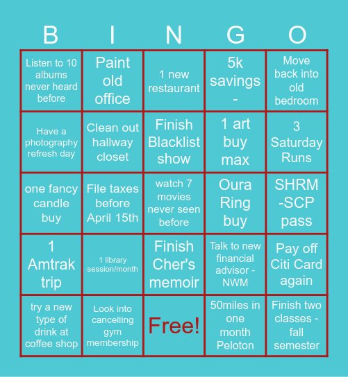 March - May Bingo Card