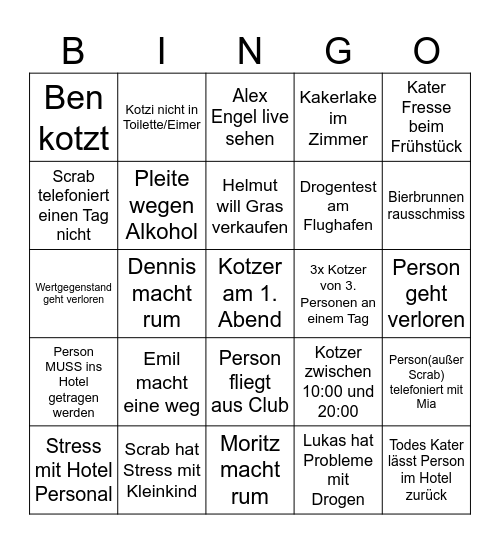 Malle 25 Bingo Card