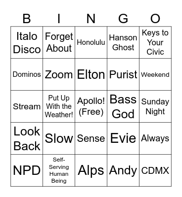 Last Dinos Songs Bingo March 2025 Bingo Card