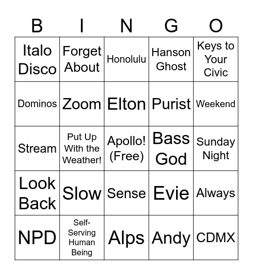 Last Dinos Songs Bingo March 2025 Bingo Card
