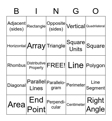 Geometry Terms Bingo Card