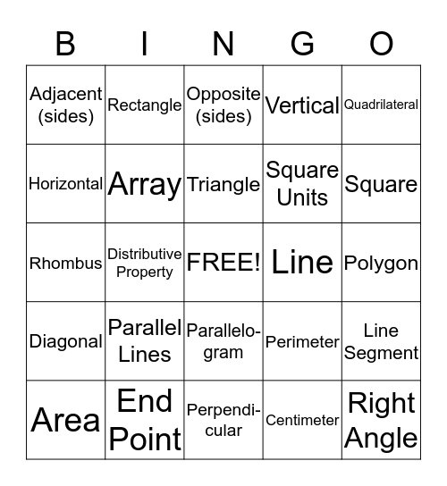 Geometry Terms Bingo Card