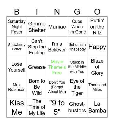 Movie Theme Songs Bingo Card
