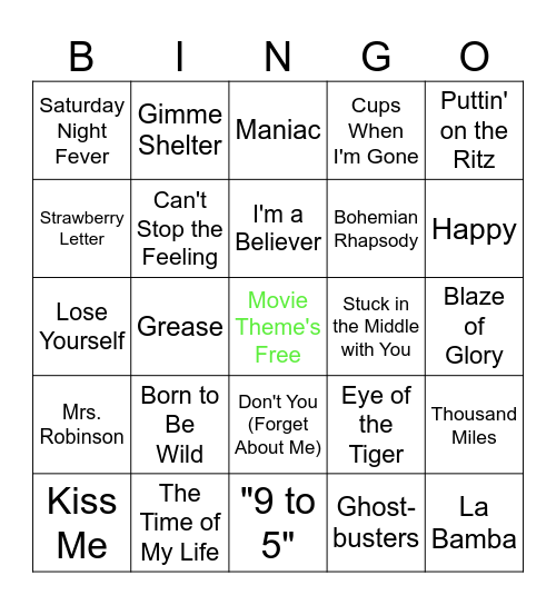 Movie Theme Songs Bingo Card