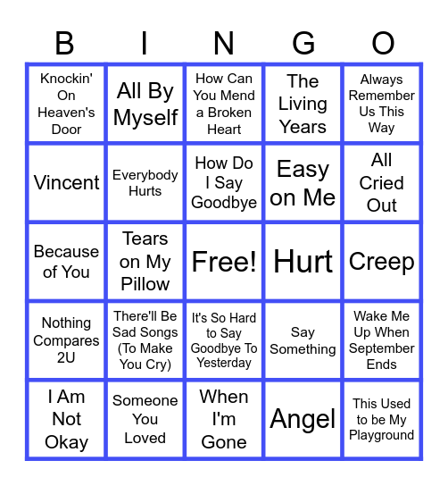 MUSIC BINGO at the Ann Arbor Eagles!  There'll be sad songs... to make you cry! Bingo Card