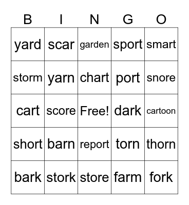 R-Controlled Vowel Bingo Card