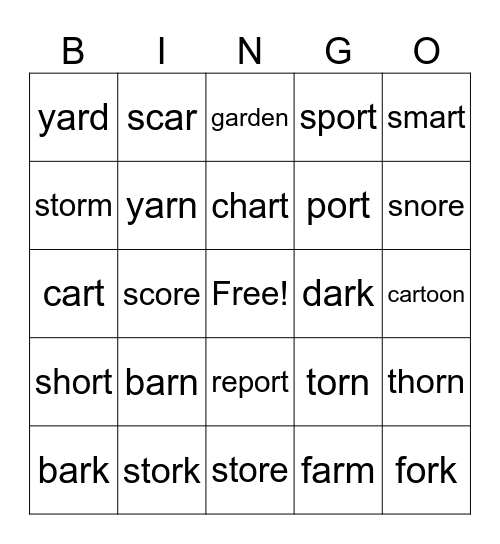 R-Controlled Vowel Bingo Card