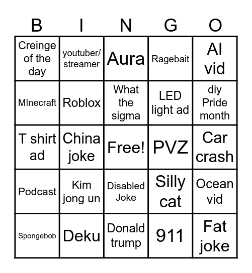 Instagram reel bingo Card