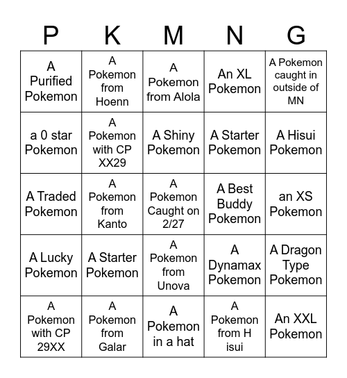 Pokemon Day Bingo Card