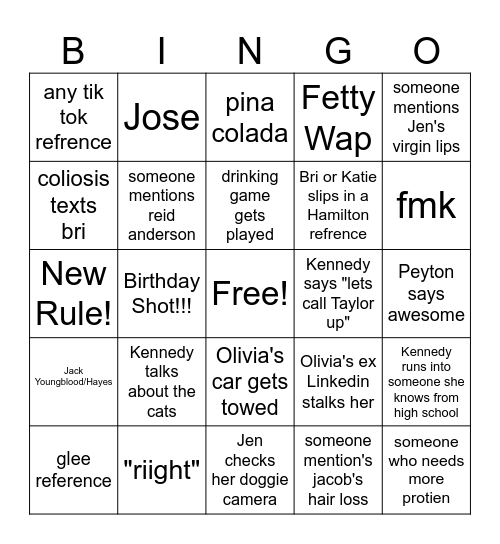 Bri & Jen's Birthday Bingo Card