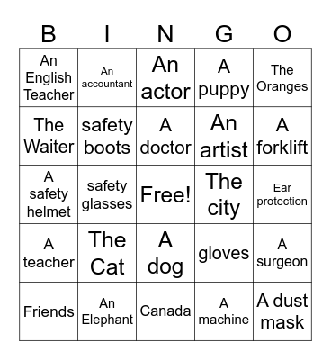 Articles Bingo Card