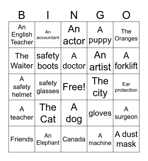 Articles Bingo Card