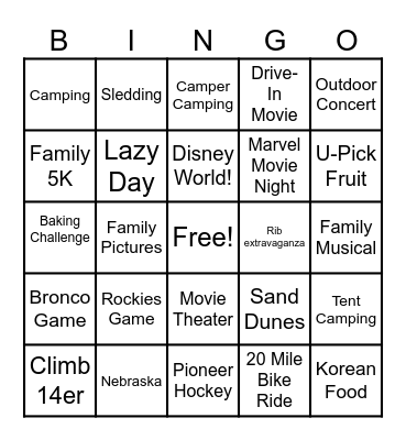 2025 Sarchet Family Bingo Card
