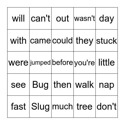 Bug and Slug Bingo Card