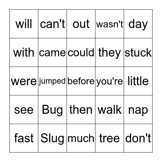 Bug and Slug Bingo Card