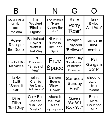 MUSIC! MUSIC! MUSIC! Bingo Card