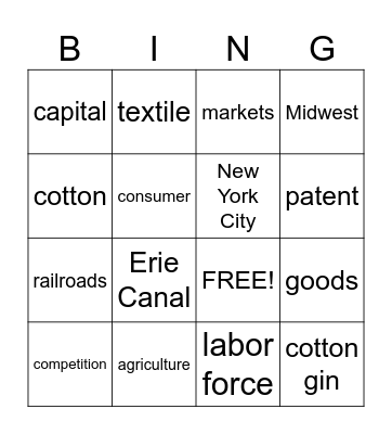 Industrial Revolution Bingo Card