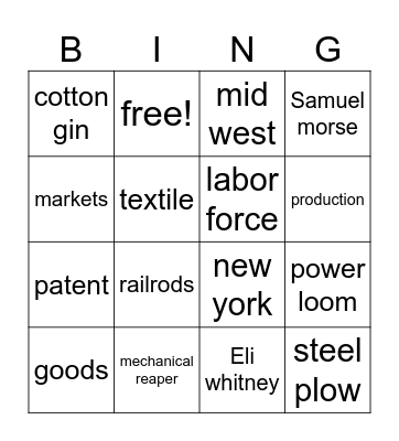 industrial revolution Bingo Card