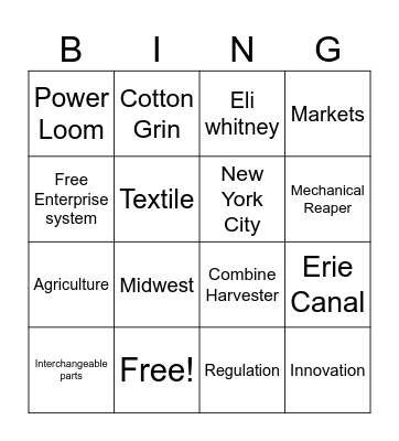 Industrial Revolution Bingo Card