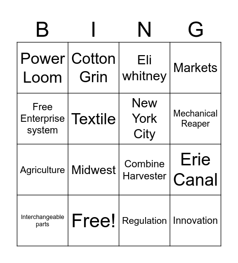 Industrial Revolution Bingo Card