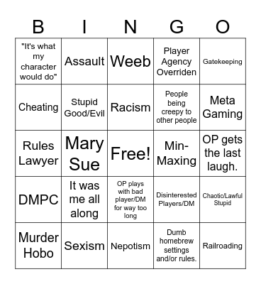 RPGHorrorStories Bingo! Bingo Card