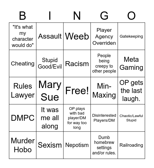 RPGHorrorStories Bingo! Bingo Card